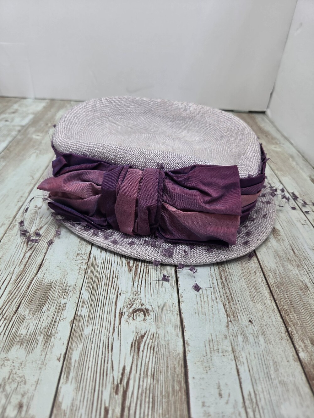 Vintage Helen Brownet Vintage Lavender Straw Hat π Purple Bow & Veiling